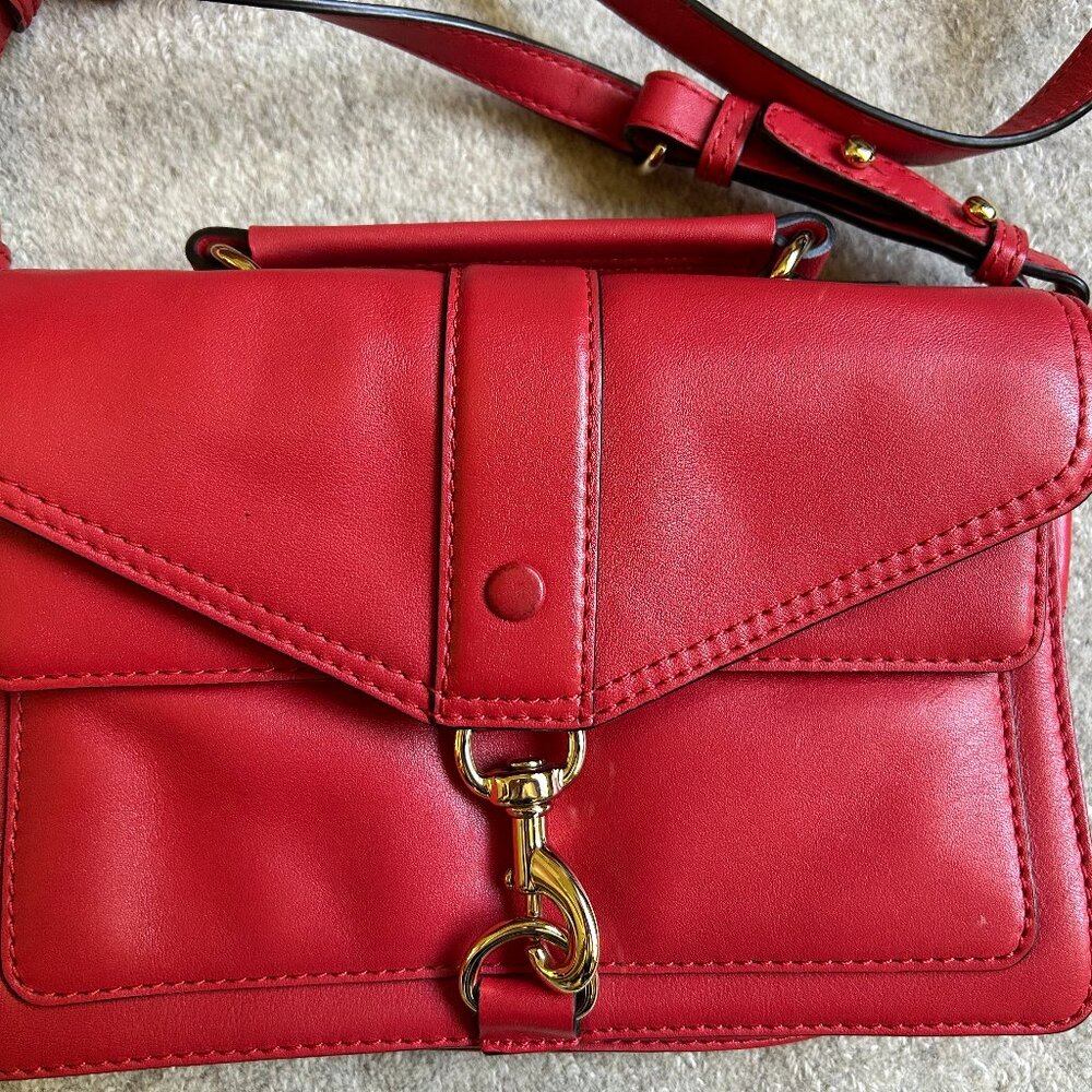 Rebecca Minkoff Handbag Crossbody Hudson Moto Mini Blood Orange Saffiano Leather